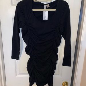NWT black long sleeve rouched dress - XL